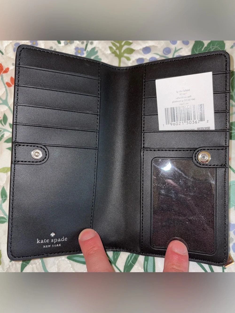 Kate Spade grey/cream colorblock Madison large slim bifold wallet